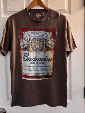 Budweiser Brown Short Sleeve Tee with Multicolor Label Graphic